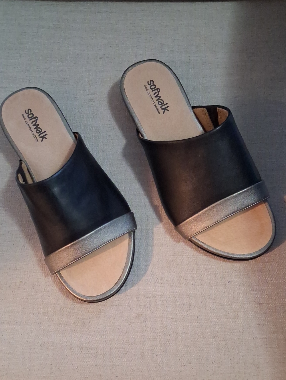 SoftWalk Black Slide Sandals with Silver Accent
